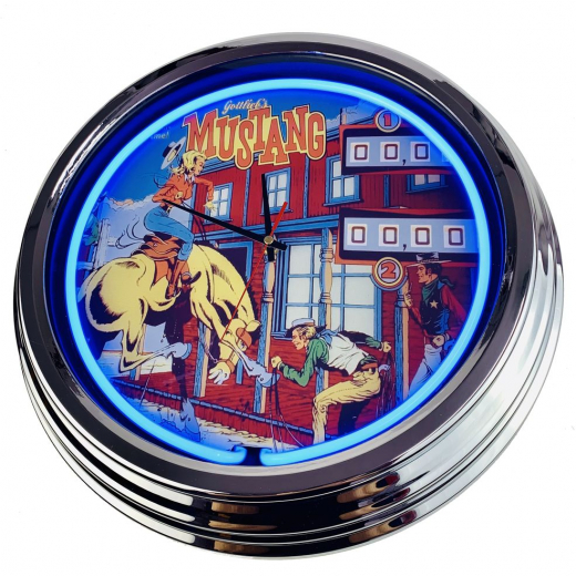 N-0512 Flipper Mustang Gottlieb 1977 Große Neon-Uhr 17" Zoll Retro Wanduhr