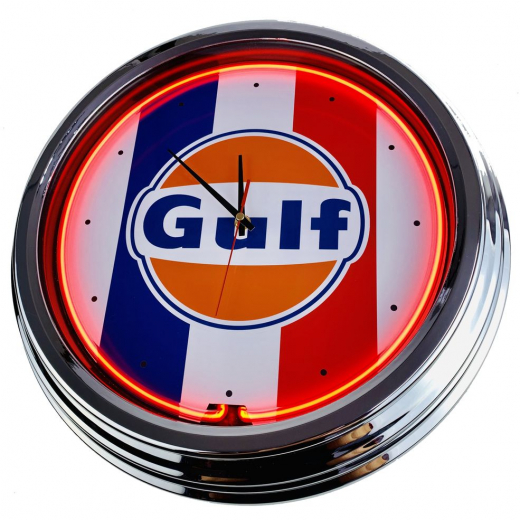 N-0313 Gulf Logo Große Neon-Uhr 17" Zoll Retro Wanduhr