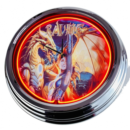 N-0530 Flipper Raven 1986 Große Neon-Uhr 17" Zoll Retro Wanduhr