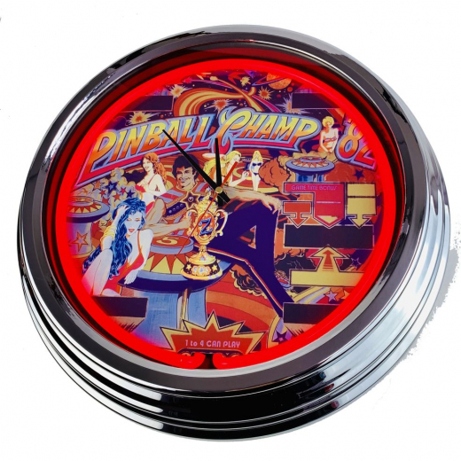 N-0536 Flipper Pinball Champ Zaccaria 1982 Große Neon-Uhr 17" Zoll Retro Wanduhr