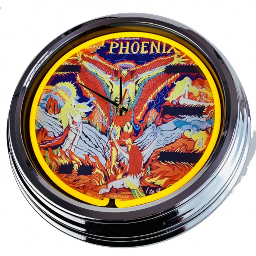 N-0539 Flipper Phoenix Williams 1978 Große Neon-Uhr 17" Zoll Retro Wanduhr