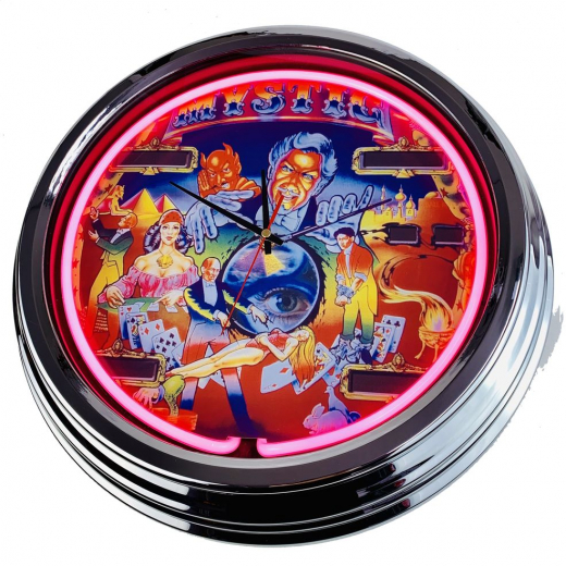 N-0542 Flipper Mystic Bally 1980 Große Neon-Uhr 17" Zoll Retro Wanduhr