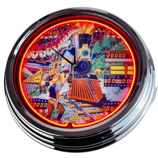 N-0544 Flipper Locomotion Zaccaria 1981 Große Neon-Uhr 17" Zoll Retro Wanduhr