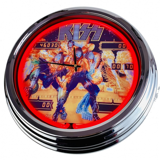 N-0546 Flipper Kiss Bally 1979 Große Neon-Uhr 17" Zoll Retro Wanduhr