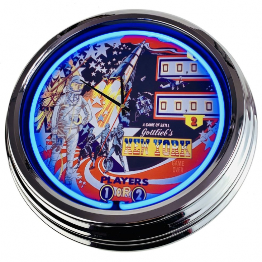 N-0548 Flipper New York Gottlieb 1976 Große Neon-Uhr 17" Zoll Retro Wanduhr