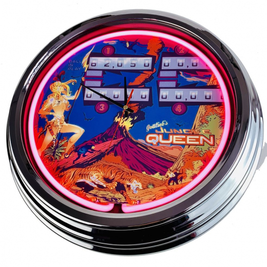 N-0550 Flipper Jungle Queen Gottlieb 1977 Große Neon-Uhr 17" Zoll Retro Wanduhr