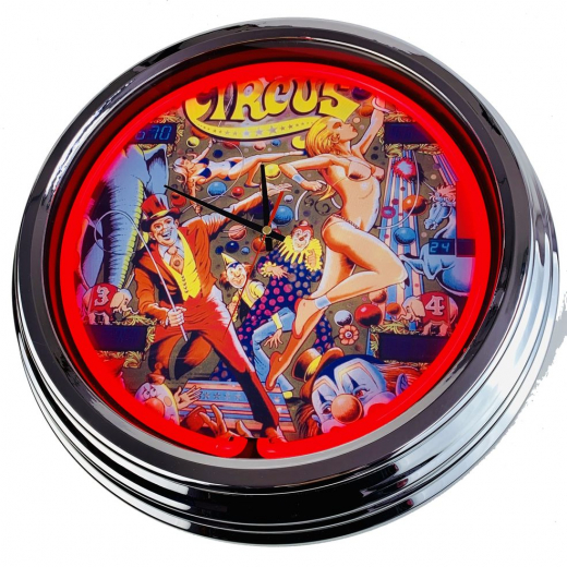 N-0553 Flipper Circus Gottlieb 1980 Große Neon-Uhr 17" Zoll Retro Wanduhr
