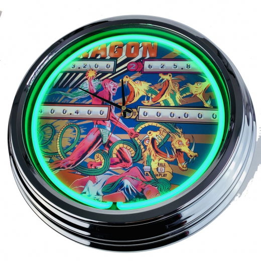 N-0554 Flipper Dragon Interflip 1977 Große Neon-Uhr 17" Zoll Retro Wanduhr