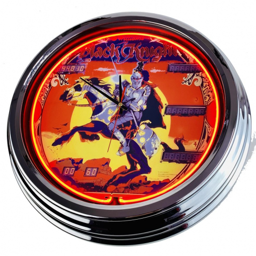 N-0555 Flipper Black Knight Williams 1980 Große Neon-Uhr 17" Zoll Retro Wanduhr
