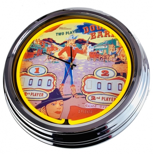 N-0560 Flipper Double Barrel Williams 1961 Große Neon-Uhr 17" Zoll Retro Wanduhr