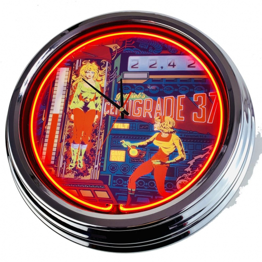 N-0562 Flipper Centrigarde 37 Gottlieb 1977 Große Neon-Uhr 17" Zoll Retro Wanduhr