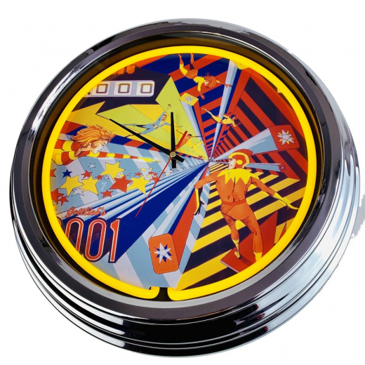N-0568 Flipper 2001 Gottlieb 1971 Große Neon-Uhr 17" Zoll Retro Wanduhr