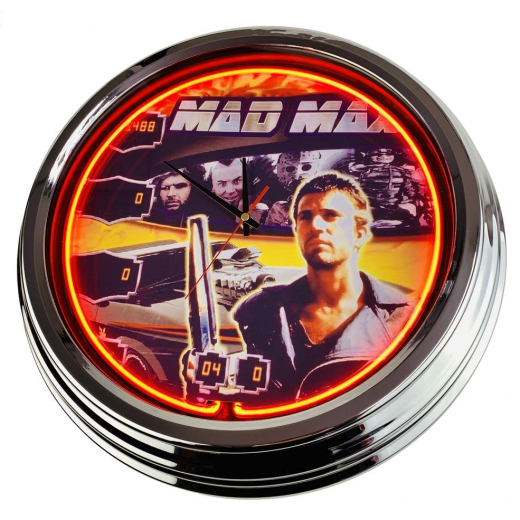 N-0573 Flipper Mad Max Große Neon-Uhr 17" Zoll Retro Wanduhr