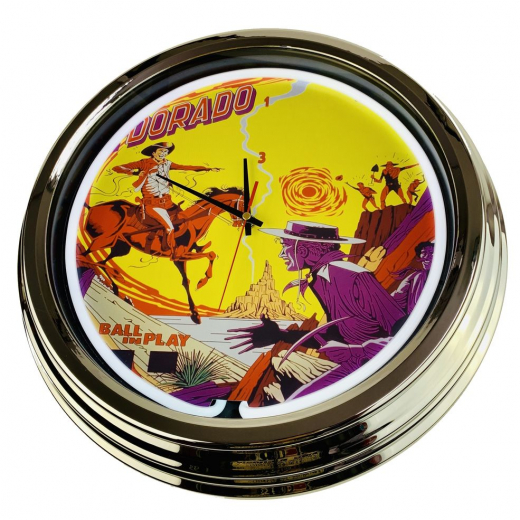N-0574 Flipper El Dorado City of Gold Gottlieb 1975 Große Neon-Uhr 17" Zoll Retro Wanduhr
