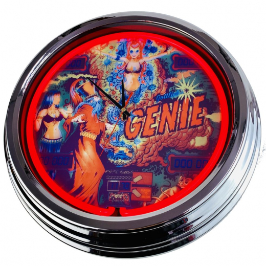 N-0581 Flipper Genie Gottlieb 1979 Große Neon-Uhr 17" Zoll Retro Wanduhr