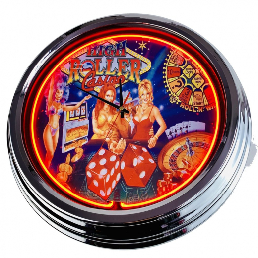 N-0583 Flipper High Roller Casino Stern 2001 Große Neon-Uhr 17" Zoll Retro Wanduhr