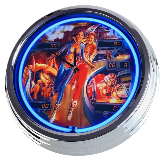 N-0723 Flipper Future Spa Bally 1979 Große Neon-Uhr 17" Zoll Retro Wanduhr