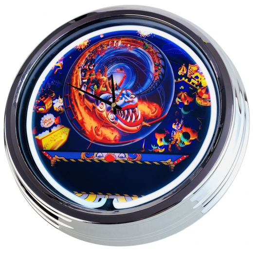 N-0724 Flipper Hurricane Williams 1991 Große Neon-Uhr 17" Zoll Retro Wanduhr