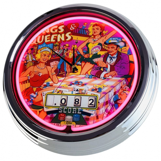N-0725 Flipper Kings and Queens Gottlieb 1965 Große Neon-Uhr 17" Zoll Retro Wanduhr
