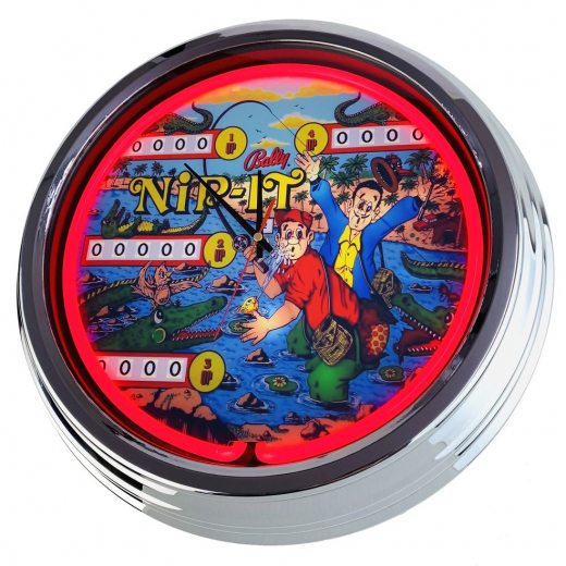 N-0732 Flipper Nip-It Bally 1973 Große Neon-Uhr 17" Zoll Retro Wanduhr