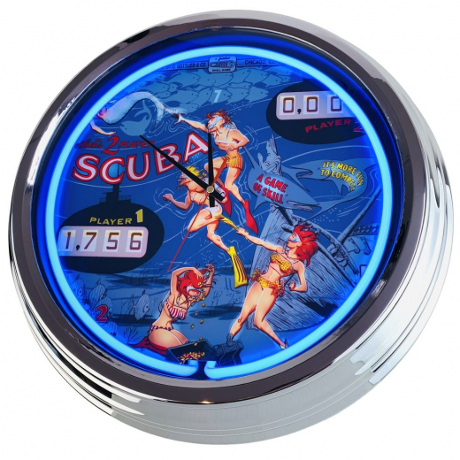 N-0736 Flipper Scuba Gottlieb 1970 Große Neon-Uhr 17" Zoll Retro Wanduhr