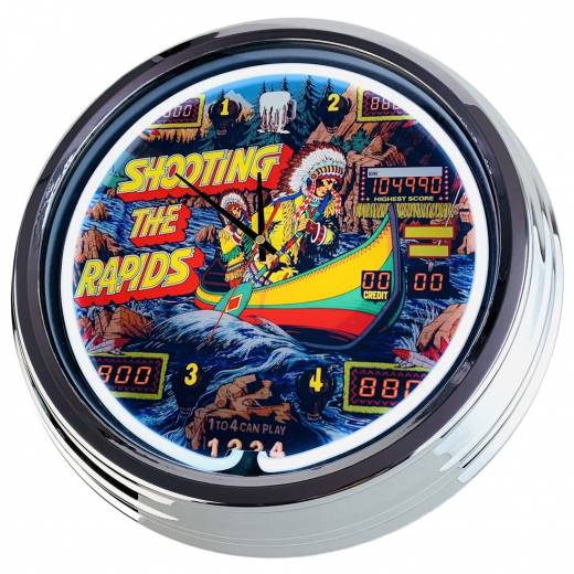 N-0738 Flipper Shooting The Rapids Zaccaria 1979 Große Neon-Uhr 17" Zoll Retro Wanduhr
