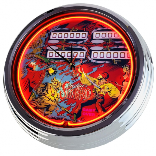 N-0739 Flipper Sinbad Gottlieb 1978 Große Neon-Uhr 17" Zoll Retro Wanduhr