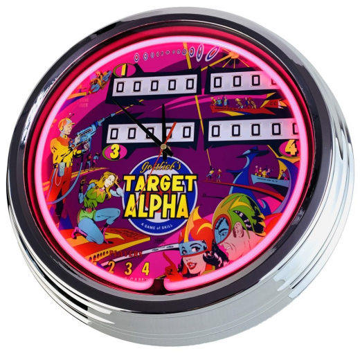 N-0741 Flipper Target Alpha Gottlieb 1976 Große Neon-Uhr 17" Zoll Retro Wanduhr