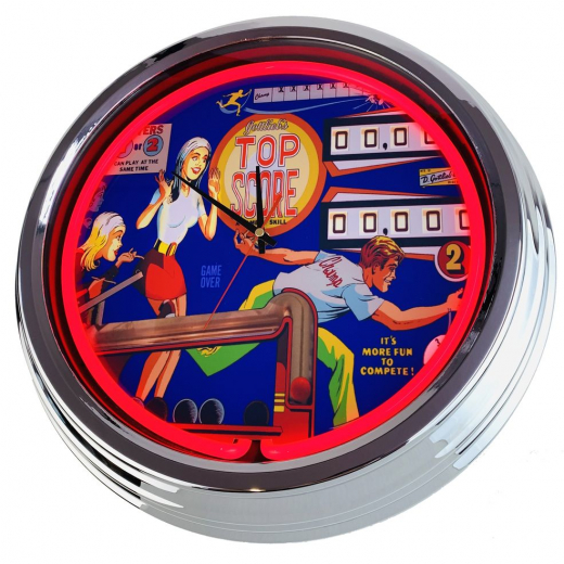 N-0743 Flipper Top Score Gottlieb 1975 Große Neon-Uhr 17" Zoll Retro Wanduhr