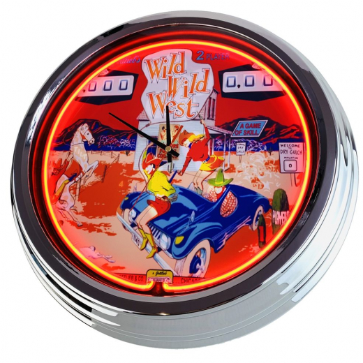 N-0744 Flipper Wild Wild West Gottlieb 1969 Große Neon-Uhr 17" Zoll Retro Wanduhr