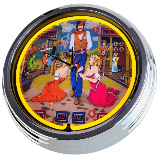 N-0746 Flipper Sharpshooter GamePlan 1979 Große Neon-Uhr 17" Zoll Retro Wanduhr