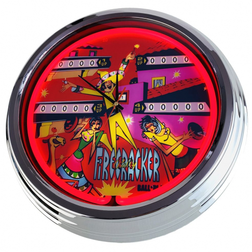 N-0747 Flipper Firecracker Bally 1971 Große Neon-Uhr 17" Zoll Retro Wanduhr