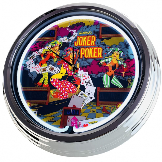 N-0750 Flipper Joker Poker Gottlieb 1978 Große Neon-Uhr 17" Zoll Retro Wanduhr
