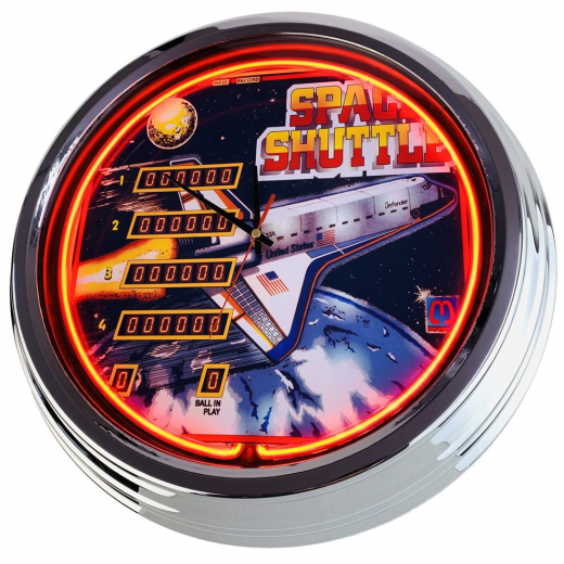 N-0757 Flipper Space Shuttle Mecatronics 1984 Große Neon-Uhr 17" Zoll Retro Wanduhr