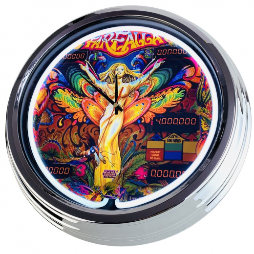 N-0768 Flipper Farfalla Zaccaria 1983 Große Neon-Uhr 17" Zoll Retro Wanduhr