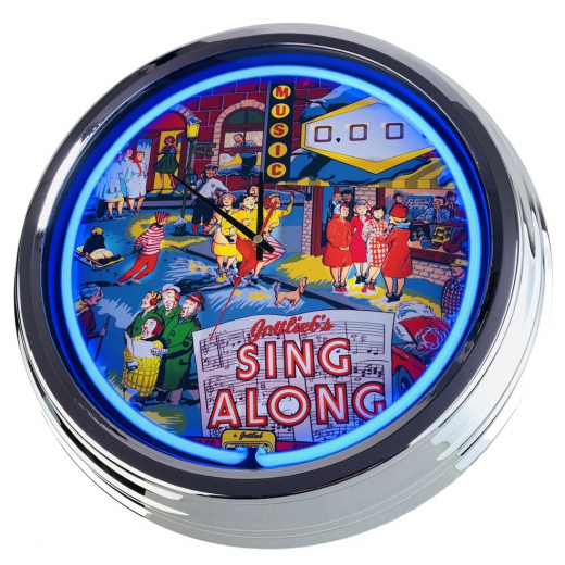 N-0769 Flipper Sing Along Gottlieb 1967 Große Neon-Uhr 17" Zoll Retro Wanduhr