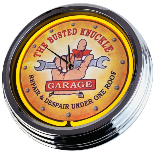 N-0324 The Busted Knuckle Große Neon-Uhr 17" Zoll Retro Wanduhr