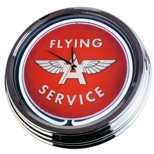 N-0327 Flying Service Große Neon-Uhr 17" Zoll Retro Wanduhr