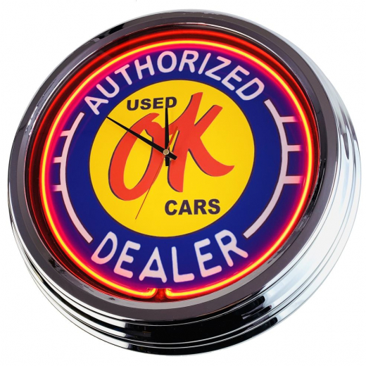 N-0330 Used OK Cars Große Neon-Uhr 17" Zoll Retro Wanduhr