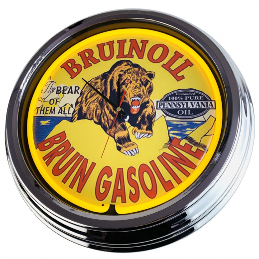 N-0349 Bruin Gasoline Bruinoil Pennsylvania "The Bear Of Them All" Große Neon-Uhr 17" Zoll Retro Wanduhr