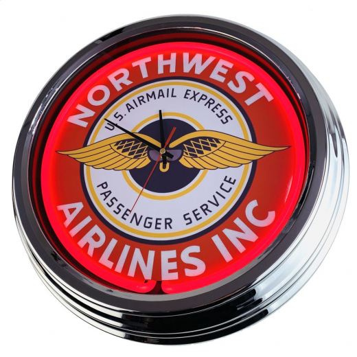 N-0351 Northwest Airlines Inc. U.S. Airmail Express Passenger Service Große Neon-Uhr 17" Zoll Retro Wanduhr
