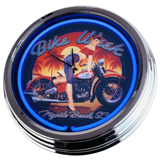 N-0354 Bike Week Myrtle Beach Calofornia Große Neon-Uhr 17" Zoll Retro Wanduhr