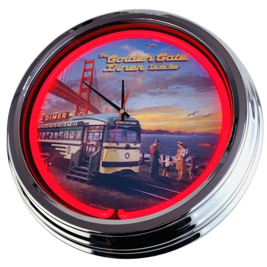 N-0355 Golden Gate Diner Große Neon-Uhr 17" Zoll Retro Wanduhr