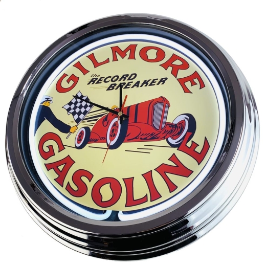 N-0365 Gilmore Gasoline The Record Breaker Große Neon-Uhr 17" Zoll Retro Wanduhr