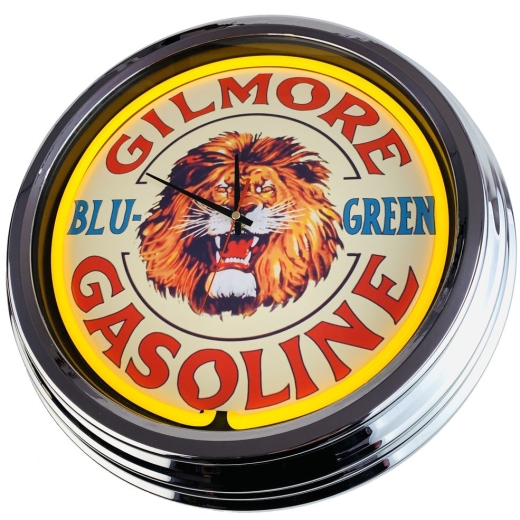 N-0366 Gilmore Gasoline Blu-Green Große Neon-Uhr 17" Zoll Retro Wanduhr