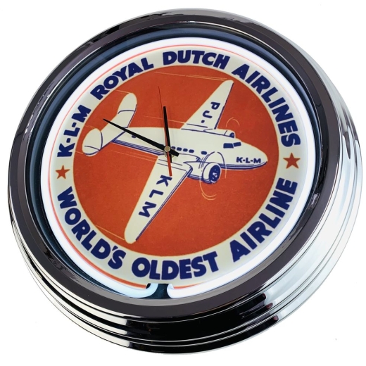 N-0369 KLM Royal Dutch Airlines Große Neon-Uhr 17" Zoll Retro Wanduhr