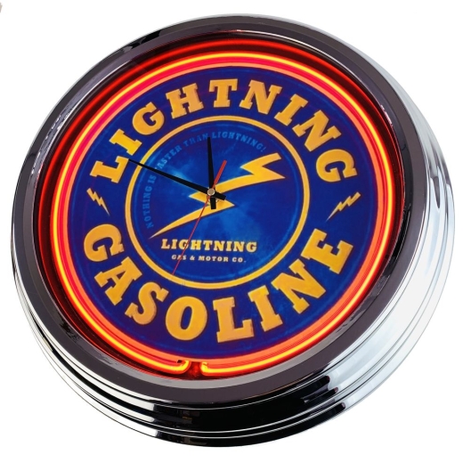 N-0374 Lightning Gasoline Große Neon-Uhr 17" Zoll Retro Wanduhr