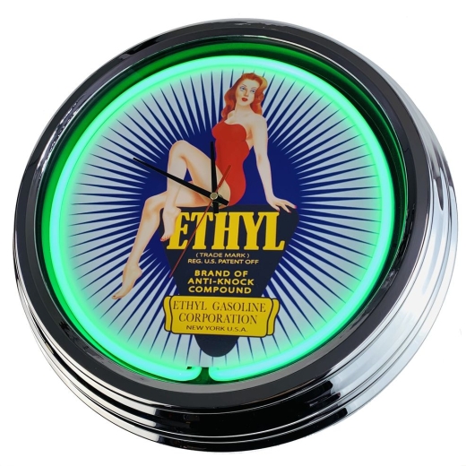 N-0377 Ethyl Gasoline Corporation Große Neon-Uhr 17" Zoll Retro Wanduhr