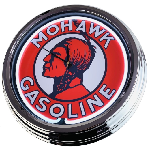 N-0383 Mohawk Gasoline Große Neon-Uhr 17" Zoll Retro Wanduhr