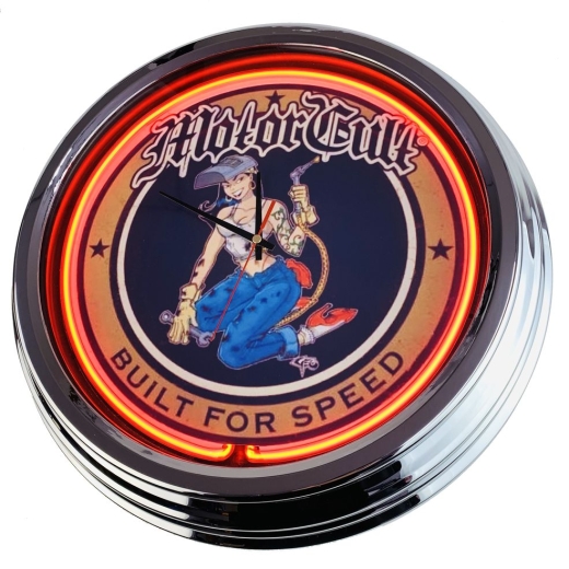 N-0387 Motor Cult Build For Speed Große Neon-Uhr 17" Zoll Retro Wanduhr